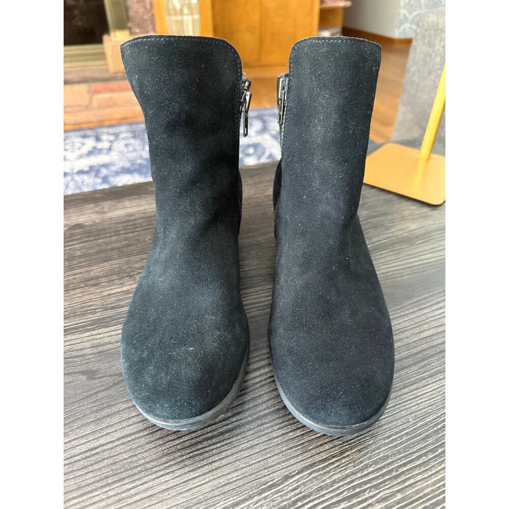 Born Landa Black Suede Leather Double-Zip Ankle Booties Sz. 8.5 - Picture 3 of 7